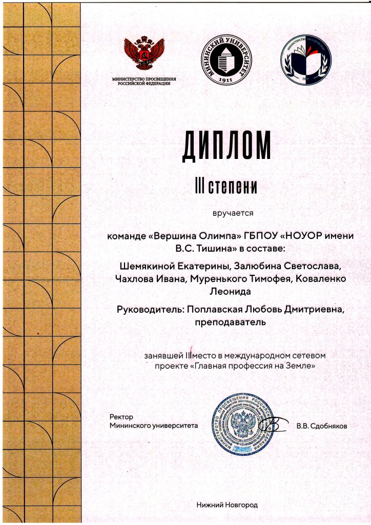 Диплом международного сетевого проекта &laquo;Главная профессия на земле&raquo;